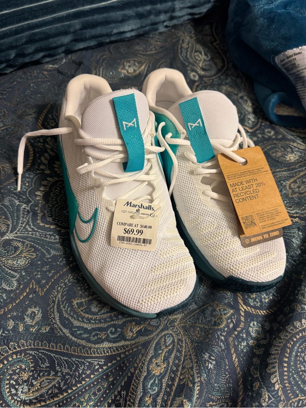 Men's White Athletic Sneakers with Teal Accents